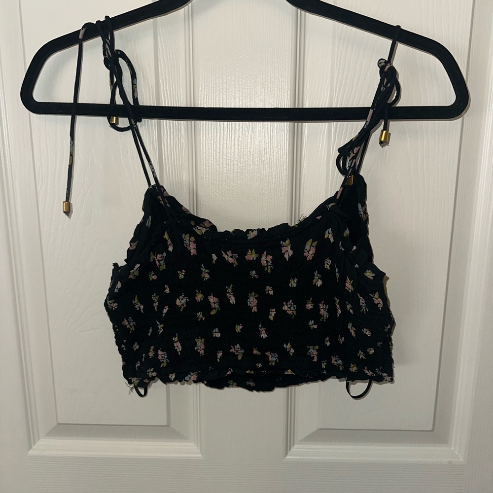 Free People Black Ruched Crop Camisole